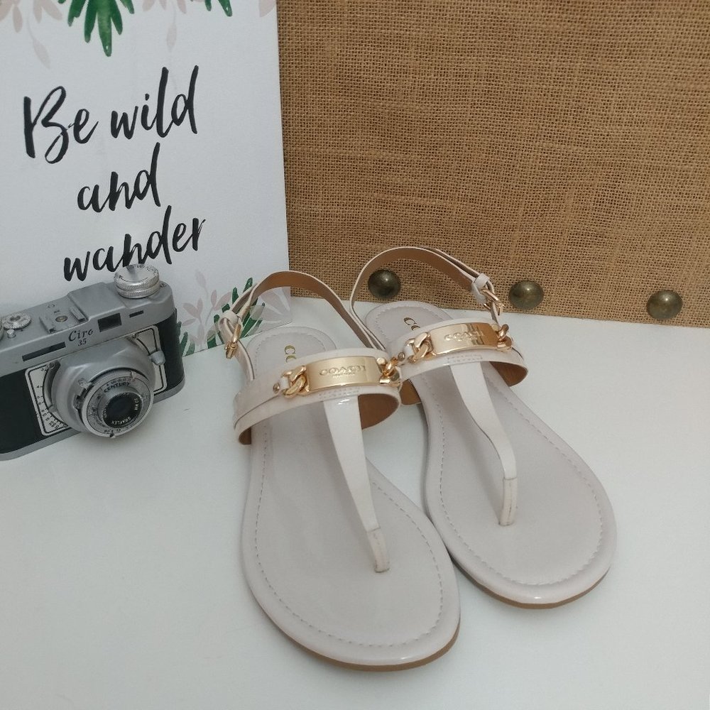 Coach Caterine patent leather cream/gold strappy sandals